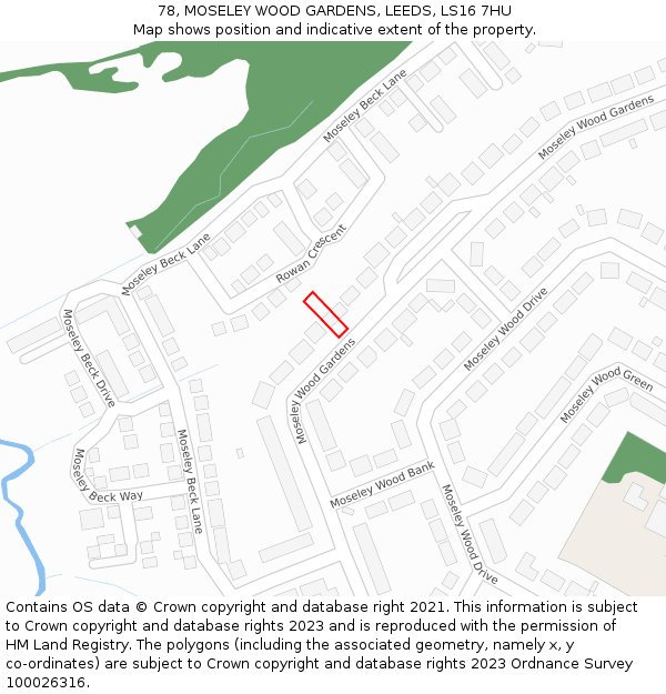 78, MOSELEY WOOD GARDENS, LEEDS, LS16 7HU: Location map and indicative extent of plot