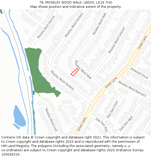 78, MOSELEY WOOD WALK, LEEDS, LS16 7HG: Location map and indicative extent of plot