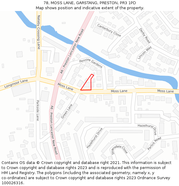 78, MOSS LANE, GARSTANG, PRESTON, PR3 1PD: Location map and indicative extent of plot