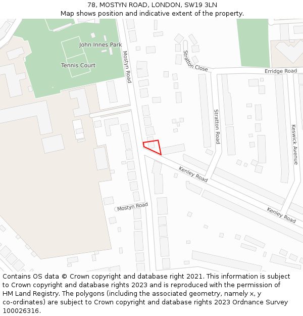 78, MOSTYN ROAD, LONDON, SW19 3LN: Location map and indicative extent of plot
