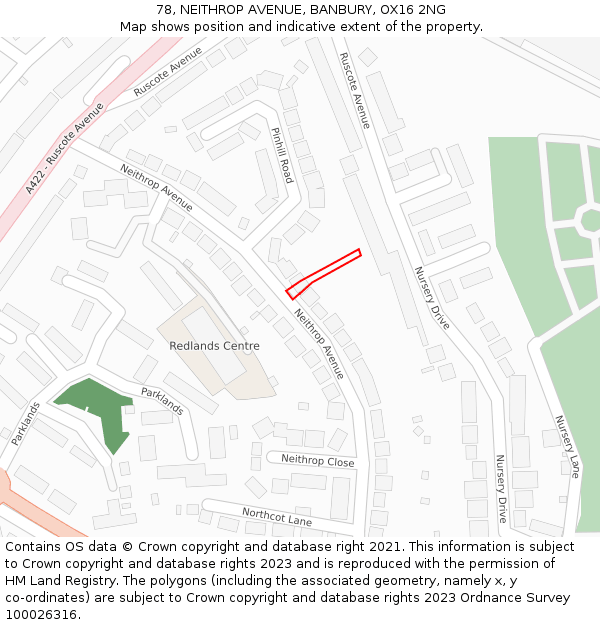 78, NEITHROP AVENUE, BANBURY, OX16 2NG: Location map and indicative extent of plot