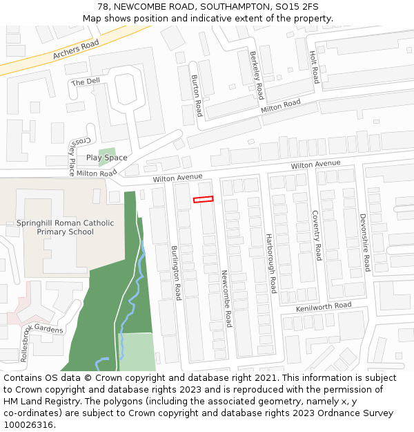 78, NEWCOMBE ROAD, SOUTHAMPTON, SO15 2FS: Location map and indicative extent of plot
