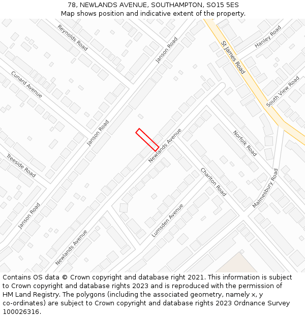 78, NEWLANDS AVENUE, SOUTHAMPTON, SO15 5ES: Location map and indicative extent of plot