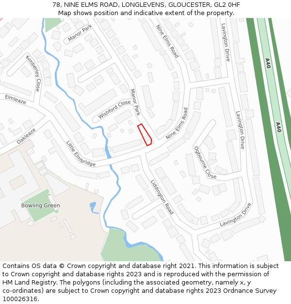 78, NINE ELMS ROAD, LONGLEVENS, GLOUCESTER, GL2 0HF: Location map and indicative extent of plot