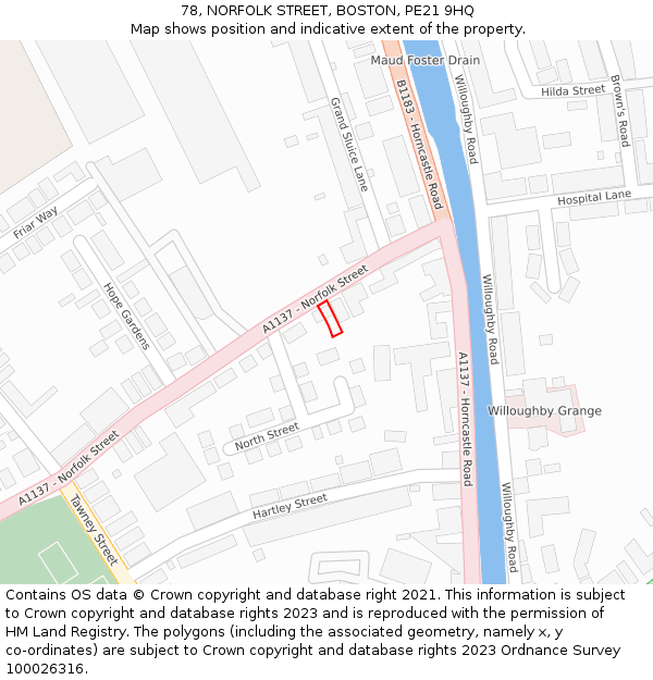 78, NORFOLK STREET, BOSTON, PE21 9HQ: Location map and indicative extent of plot
