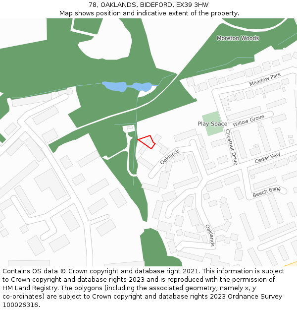 78, OAKLANDS, BIDEFORD, EX39 3HW: Location map and indicative extent of plot