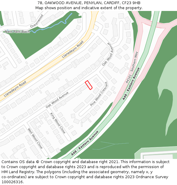 78, OAKWOOD AVENUE, PENYLAN, CARDIFF, CF23 9HB: Location map and indicative extent of plot