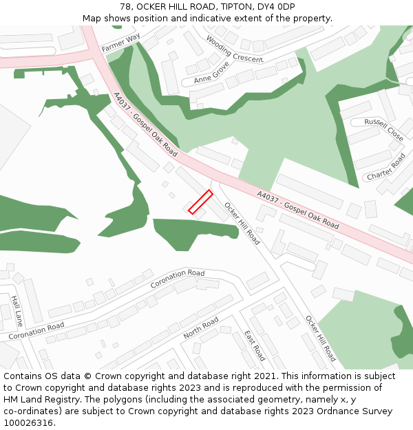 78, OCKER HILL ROAD, TIPTON, DY4 0DP: Location map and indicative extent of plot