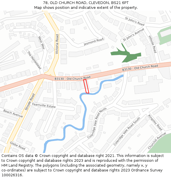 78, OLD CHURCH ROAD, CLEVEDON, BS21 6PT: Location map and indicative extent of plot