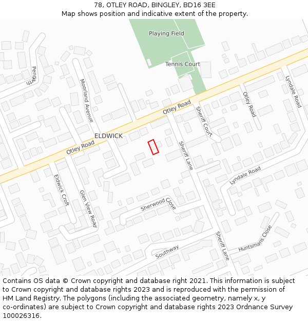 78, OTLEY ROAD, BINGLEY, BD16 3EE: Location map and indicative extent of plot