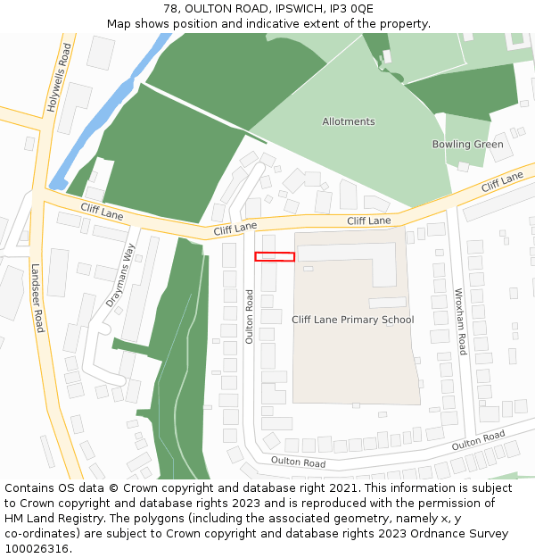78, OULTON ROAD, IPSWICH, IP3 0QE: Location map and indicative extent of plot