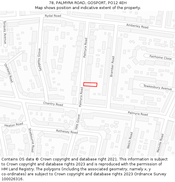 78, PALMYRA ROAD, GOSPORT, PO12 4EH: Location map and indicative extent of plot