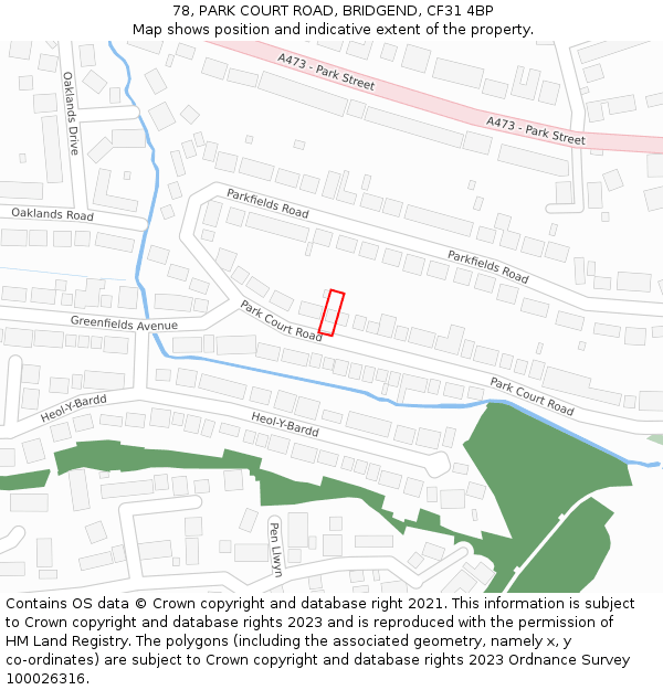 78, PARK COURT ROAD, BRIDGEND, CF31 4BP: Location map and indicative extent of plot