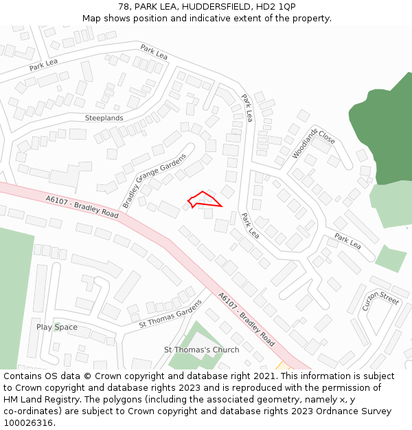 78, PARK LEA, HUDDERSFIELD, HD2 1QP: Location map and indicative extent of plot