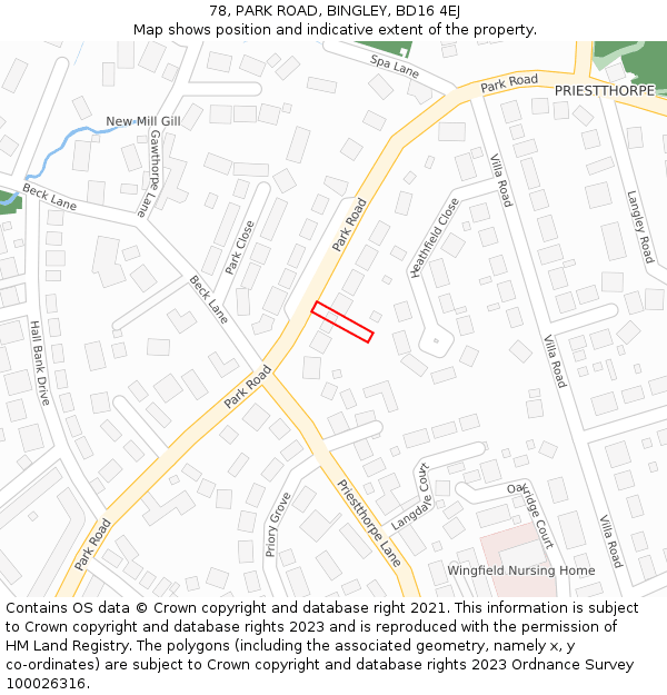 78, PARK ROAD, BINGLEY, BD16 4EJ: Location map and indicative extent of plot