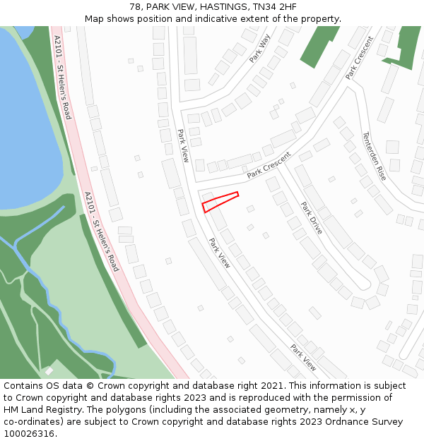 78, PARK VIEW, HASTINGS, TN34 2HF: Location map and indicative extent of plot