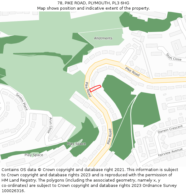 78, PIKE ROAD, PLYMOUTH, PL3 6HG: Location map and indicative extent of plot