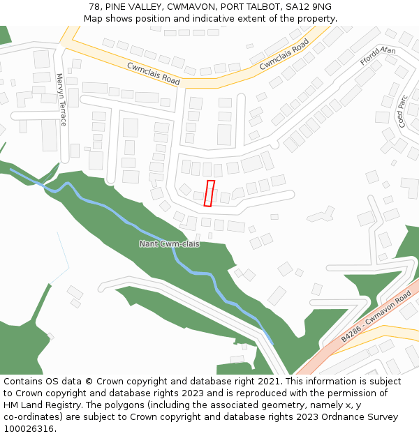 78, PINE VALLEY, CWMAVON, PORT TALBOT, SA12 9NG: Location map and indicative extent of plot