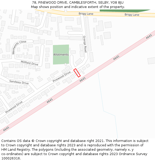 78, PINEWOOD DRIVE, CAMBLESFORTH, SELBY, YO8 8JU: Location map and indicative extent of plot