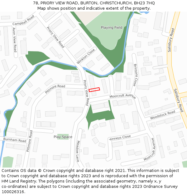 78, PRIORY VIEW ROAD, BURTON, CHRISTCHURCH, BH23 7HQ: Location map and indicative extent of plot