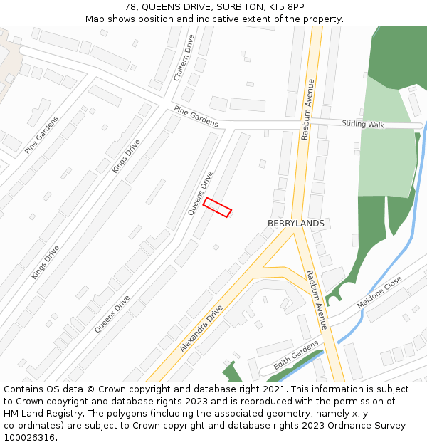 78, QUEENS DRIVE, SURBITON, KT5 8PP: Location map and indicative extent of plot