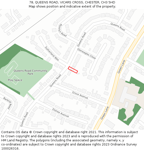 78, QUEENS ROAD, VICARS CROSS, CHESTER, CH3 5HD: Location map and indicative extent of plot