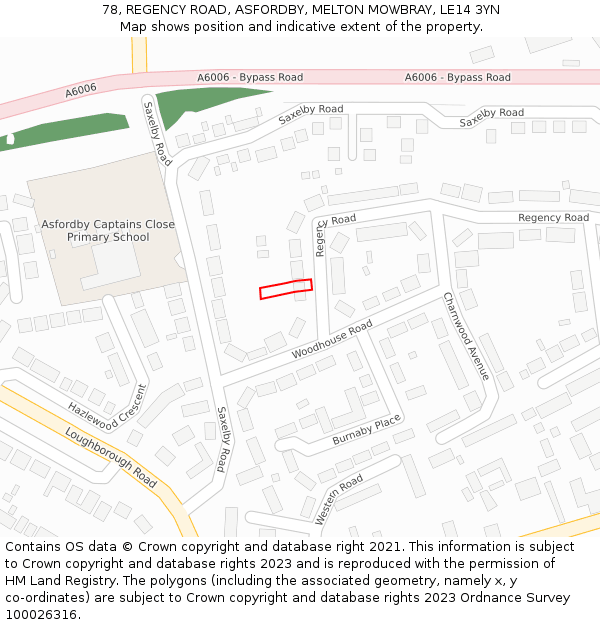 78, REGENCY ROAD, ASFORDBY, MELTON MOWBRAY, LE14 3YN: Location map and indicative extent of plot