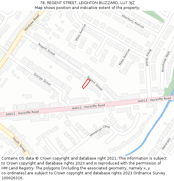 78, REGENT STREET, LEIGHTON BUZZARD, LU7 3JZ: Location map and indicative extent of plot