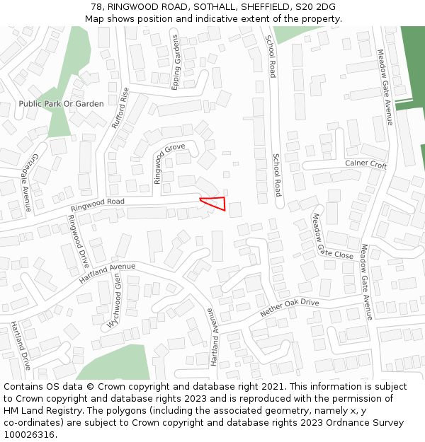 78, RINGWOOD ROAD, SOTHALL, SHEFFIELD, S20 2DG: Location map and indicative extent of plot