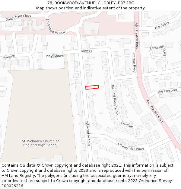 78, ROOKWOOD AVENUE, CHORLEY, PR7 1RG: Location map and indicative extent of plot