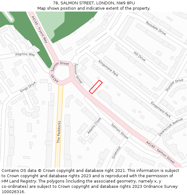 78, SALMON STREET, LONDON, NW9 8PU: Location map and indicative extent of plot