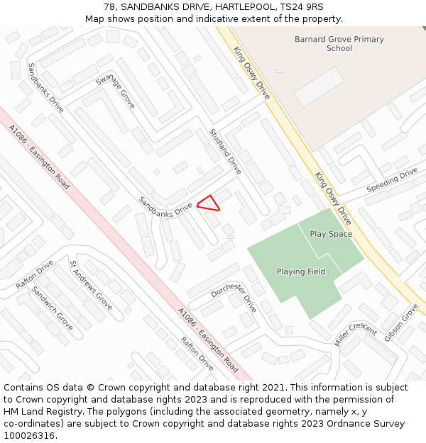 78, SANDBANKS DRIVE, HARTLEPOOL, TS24 9RS: Location map and indicative extent of plot