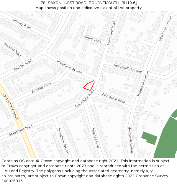 78, SAXONHURST ROAD, BOURNEMOUTH, BH10 6JJ: Location map and indicative extent of plot