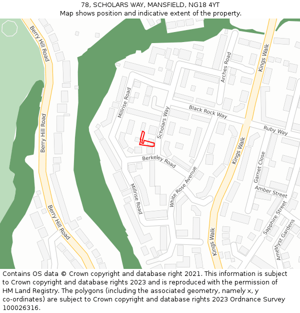 78, SCHOLARS WAY, MANSFIELD, NG18 4YT: Location map and indicative extent of plot