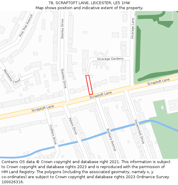 78, SCRAPTOFT LANE, LEICESTER, LE5 1HW: Location map and indicative extent of plot