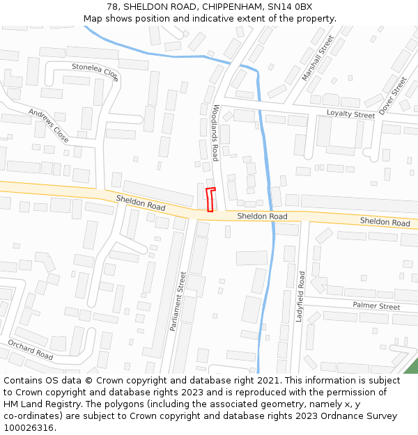 78, SHELDON ROAD, CHIPPENHAM, SN14 0BX: Location map and indicative extent of plot