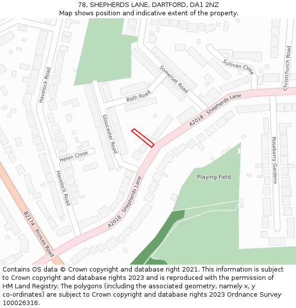 78, SHEPHERDS LANE, DARTFORD, DA1 2NZ: Location map and indicative extent of plot