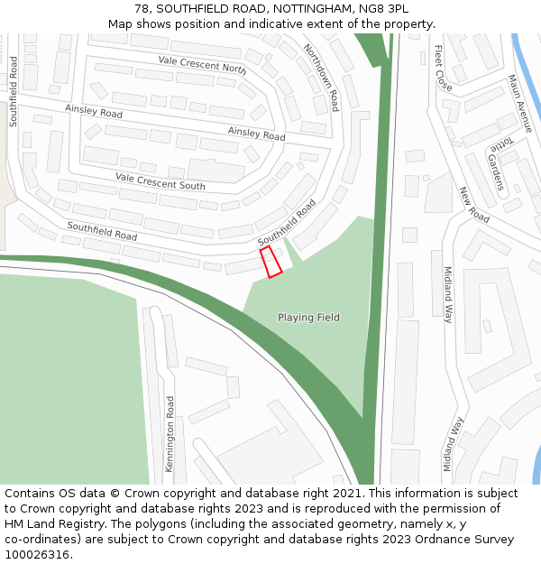 78, SOUTHFIELD ROAD, NOTTINGHAM, NG8 3PL: Location map and indicative extent of plot