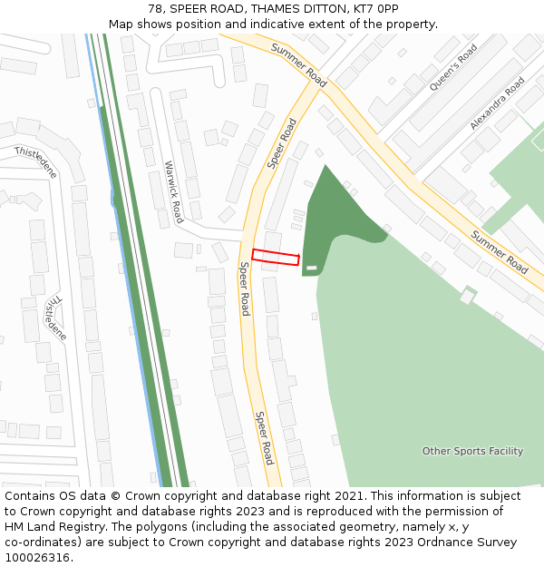 78, SPEER ROAD, THAMES DITTON, KT7 0PP: Location map and indicative extent of plot