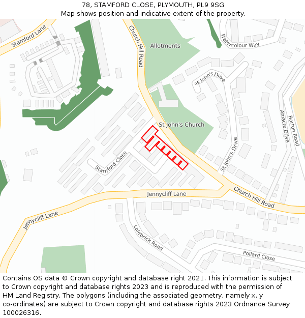 78, STAMFORD CLOSE, PLYMOUTH, PL9 9SG: Location map and indicative extent of plot