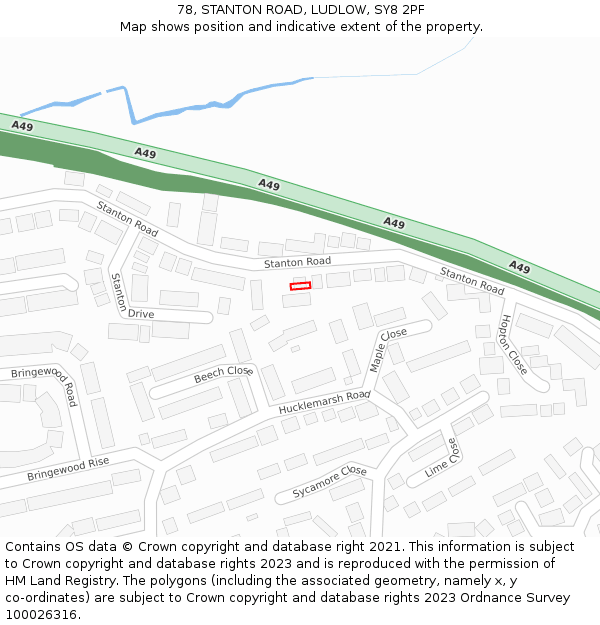 78, STANTON ROAD, LUDLOW, SY8 2PF: Location map and indicative extent of plot