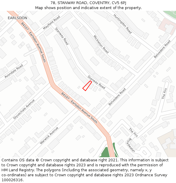 78, STANWAY ROAD, COVENTRY, CV5 6PJ: Location map and indicative extent of plot