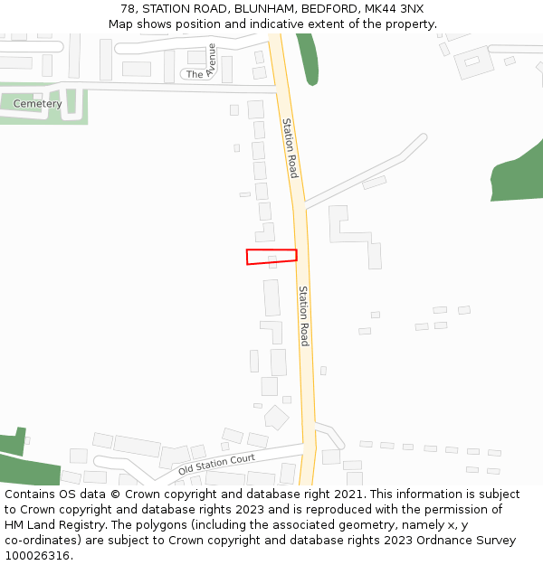 78, STATION ROAD, BLUNHAM, BEDFORD, MK44 3NX: Location map and indicative extent of plot