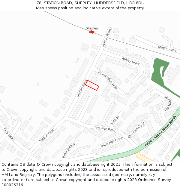 78, STATION ROAD, SHEPLEY, HUDDERSFIELD, HD8 8DU: Location map and indicative extent of plot