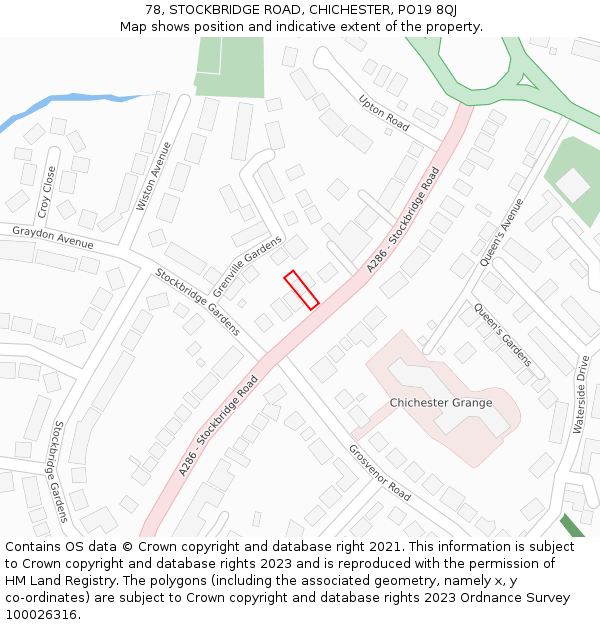 78, STOCKBRIDGE ROAD, CHICHESTER, PO19 8QJ: Location map and indicative extent of plot