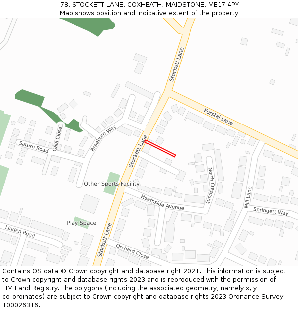 78, STOCKETT LANE, COXHEATH, MAIDSTONE, ME17 4PY: Location map and indicative extent of plot