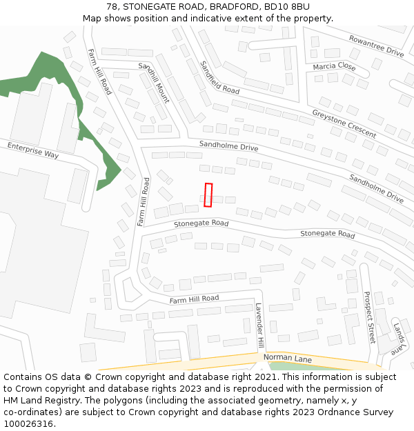 78, STONEGATE ROAD, BRADFORD, BD10 8BU: Location map and indicative extent of plot