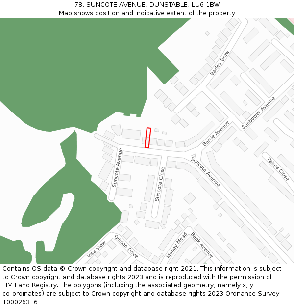 78, SUNCOTE AVENUE, DUNSTABLE, LU6 1BW: Location map and indicative extent of plot