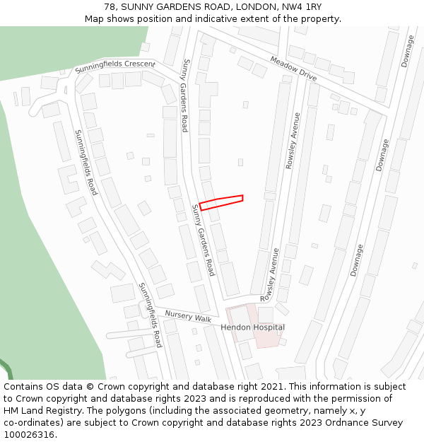 78, SUNNY GARDENS ROAD, LONDON, NW4 1RY: Location map and indicative extent of plot