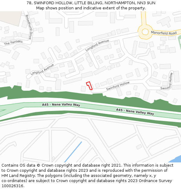78, SWINFORD HOLLOW, LITTLE BILLING, NORTHAMPTON, NN3 9UN: Location map and indicative extent of plot